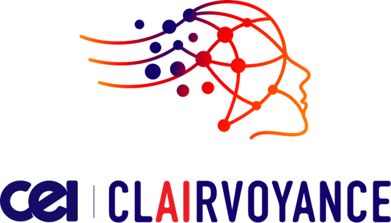 The CEI Clairvoyance logo. A neural network mesh resolves into a human profile in red and orange above the wordmark CEI Clairvoyance, with the letters A and I picked out in red inside the word Clairvoyance.